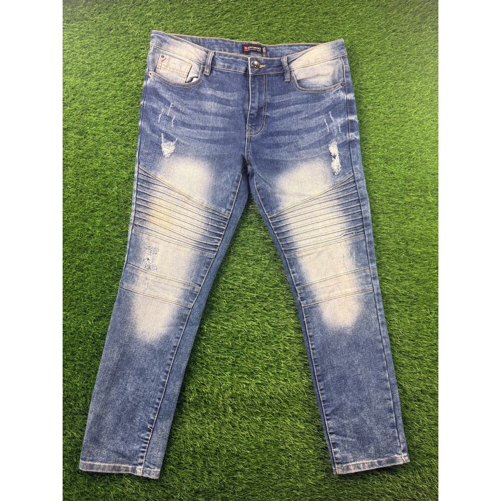 Southpole Mens 34 Blue Skinny Fit Moto Biker Stretch Denim Jeans Distressed Y2K